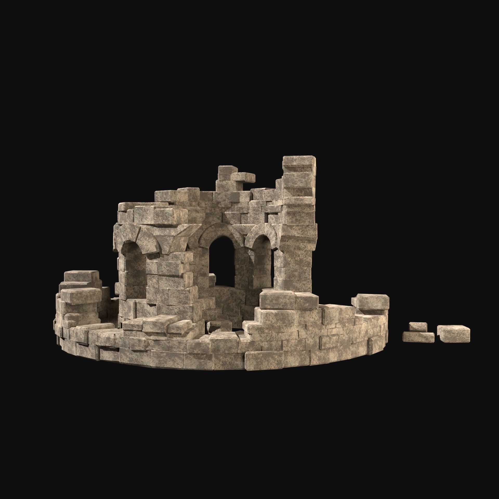 MEDIEVAL ANCIENT CASTLE RUIN RUINS WALLS TOWER WALL COLLECTION Low-poly 3D model_23