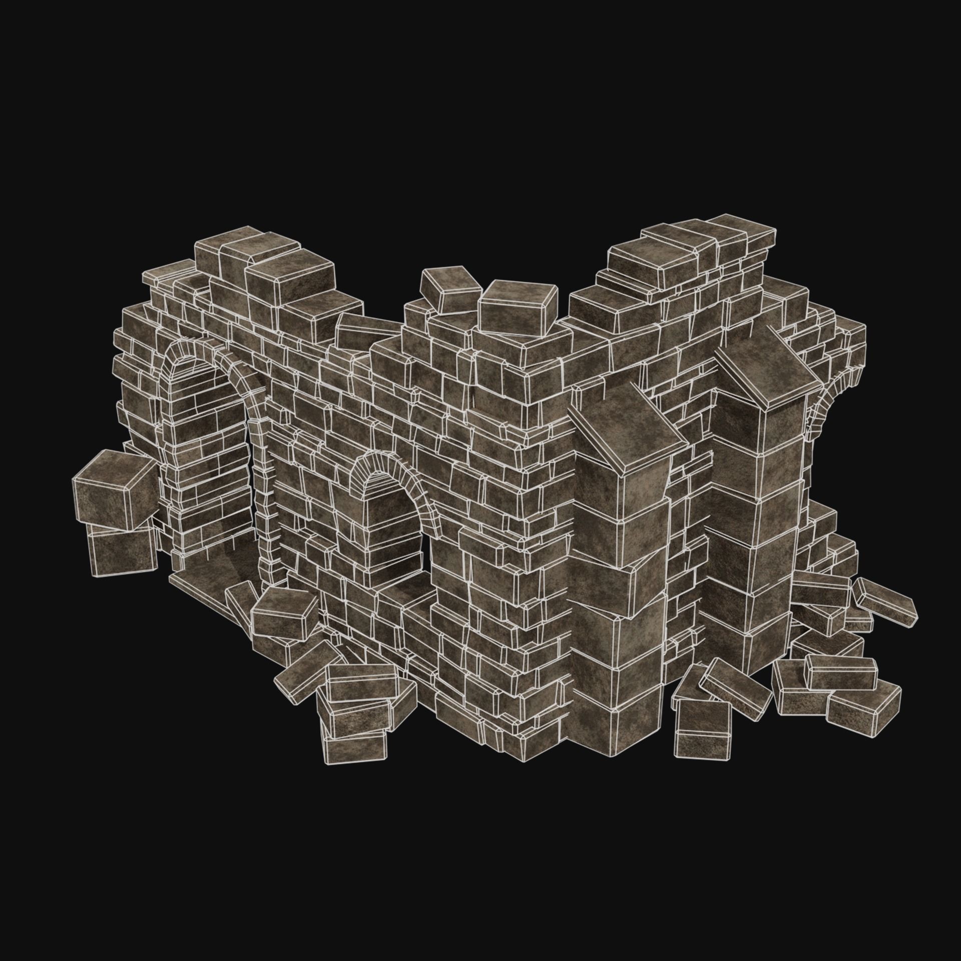 MEDIEVAL ANCIENT CASTLE RUIN RUINS WALLS TOWER WALL COLLECTION Low-poly 3D model_44