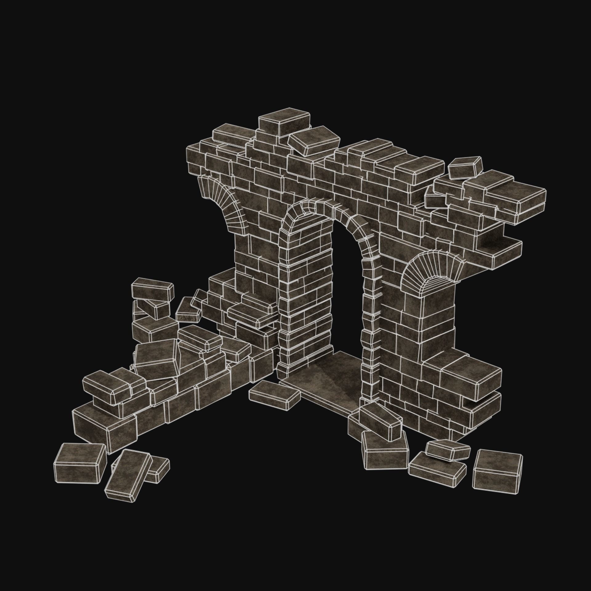 MEDIEVAL ANCIENT CASTLE RUIN RUINS WALLS TOWER WALL COLLECTION Low-poly 3D model_37
