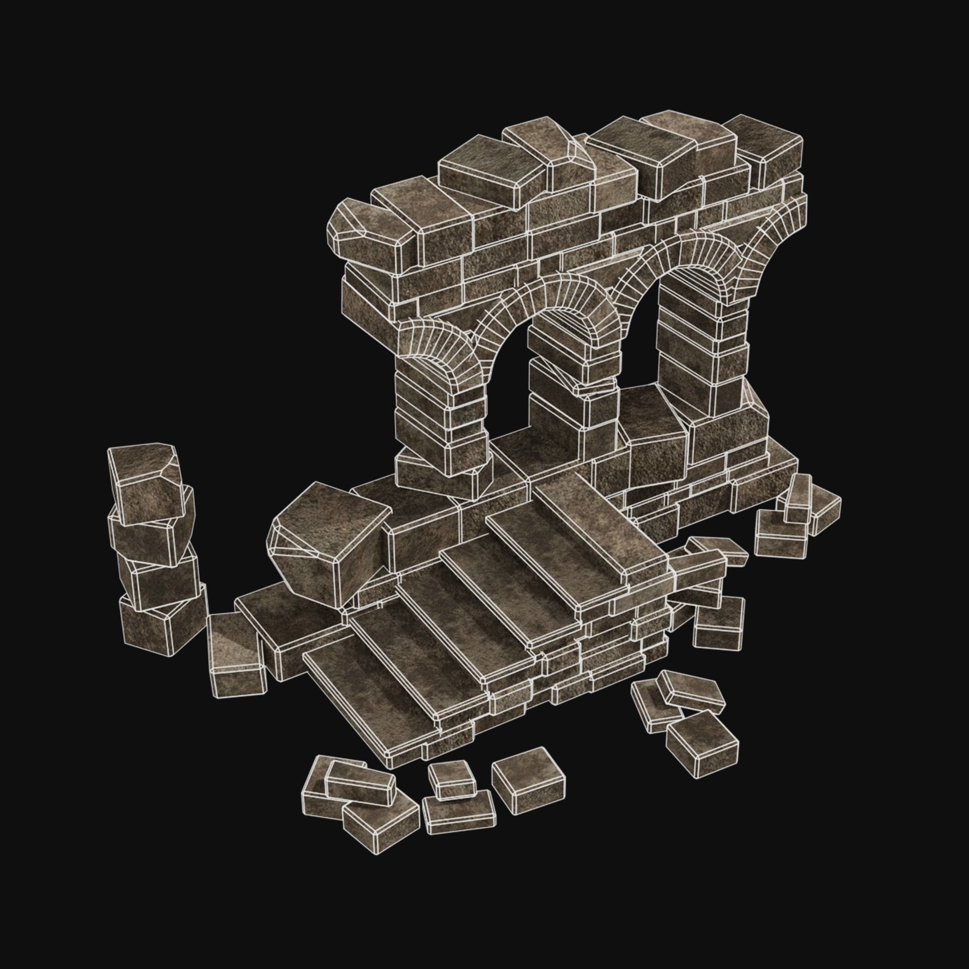 MEDIEVAL ANCIENT CASTLE RUIN RUINS WALLS TOWER WALL COLLECTION Low-poly 3D model_43