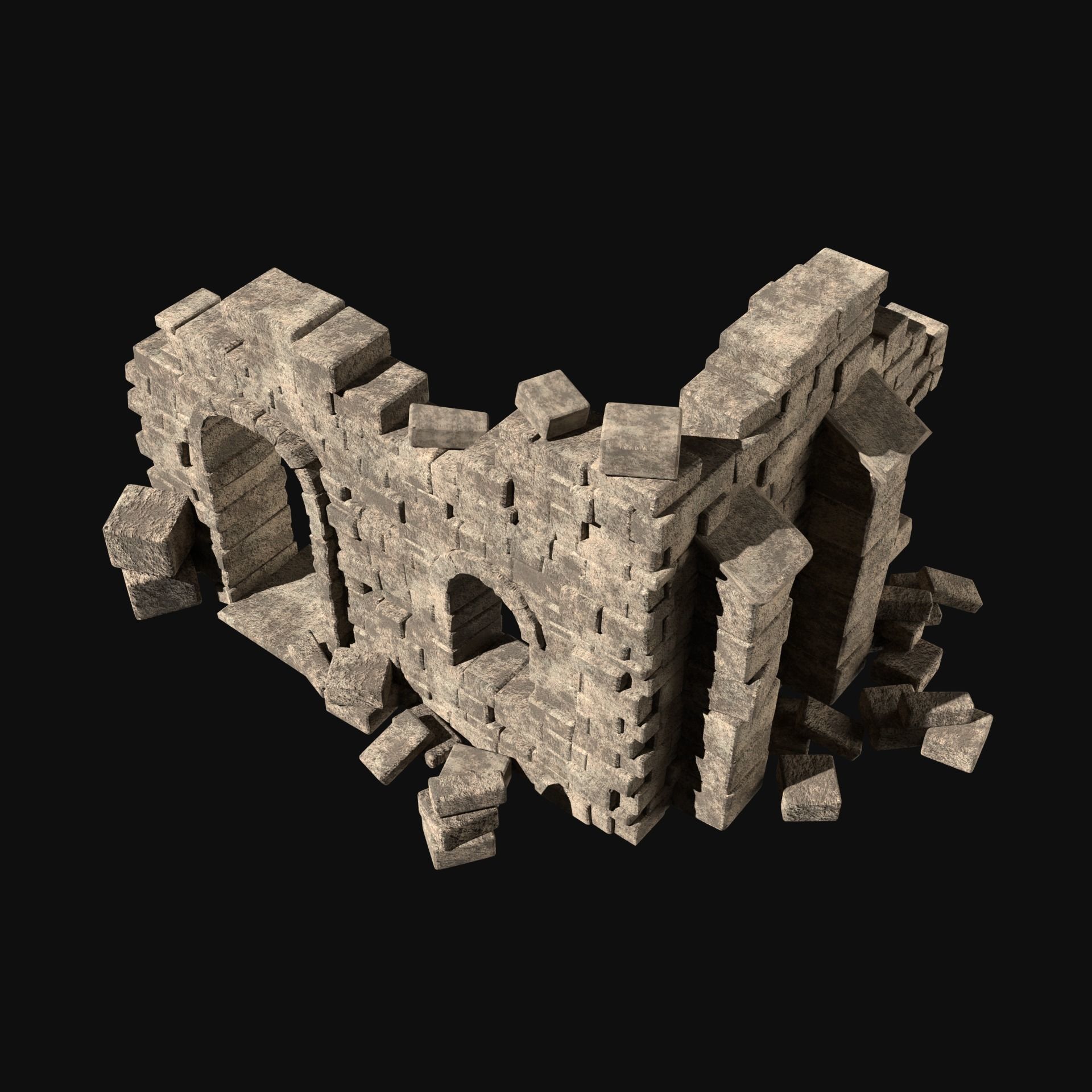 MEDIEVAL ANCIENT CASTLE RUIN RUINS WALLS TOWER WALL COLLECTION Low-poly 3D model_29