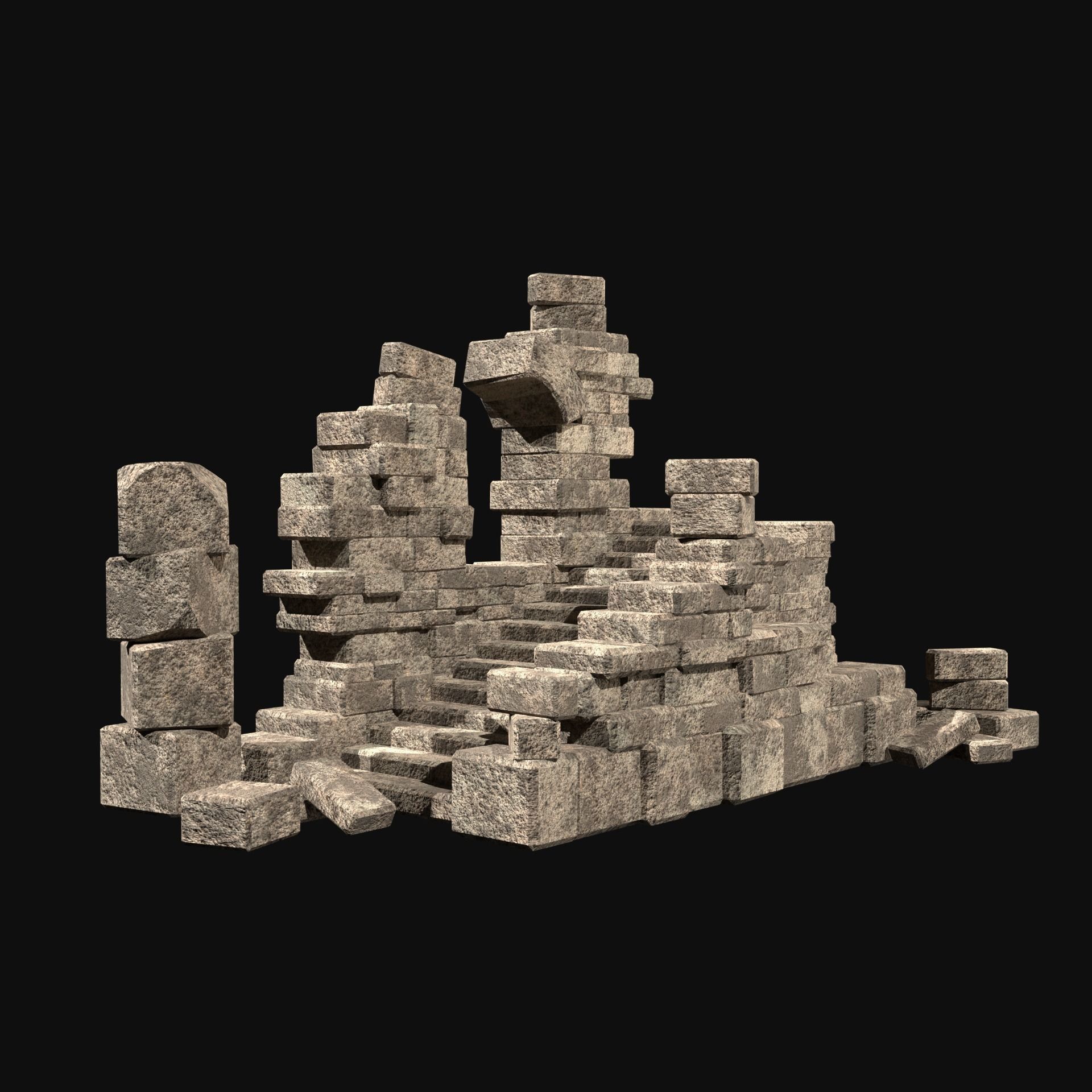 MEDIEVAL ANCIENT CASTLE RUIN RUINS WALLS TOWER WALL COLLECTION Low-poly 3D model_7