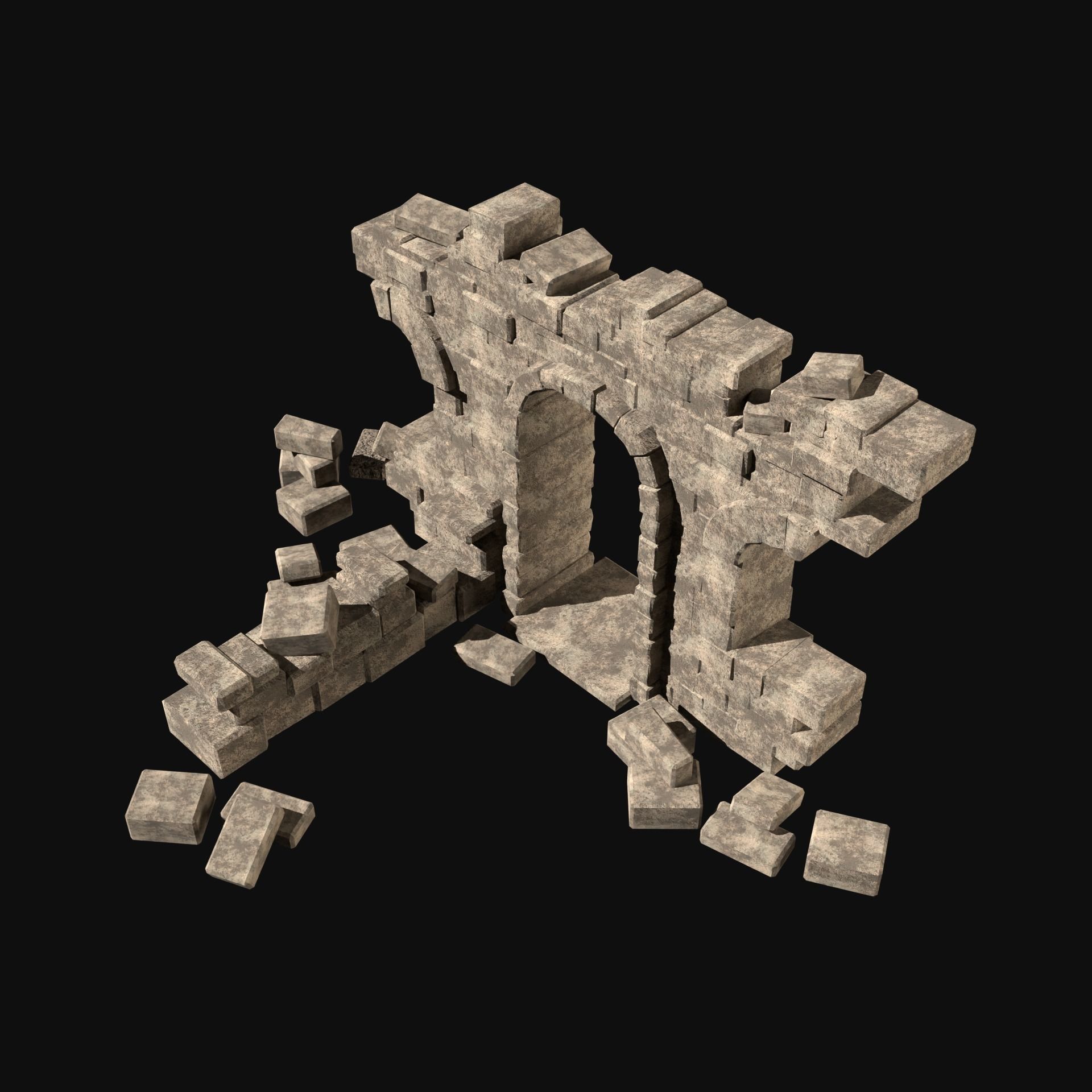 MEDIEVAL ANCIENT CASTLE RUIN RUINS WALLS TOWER WALL COLLECTION Low-poly 3D model_33