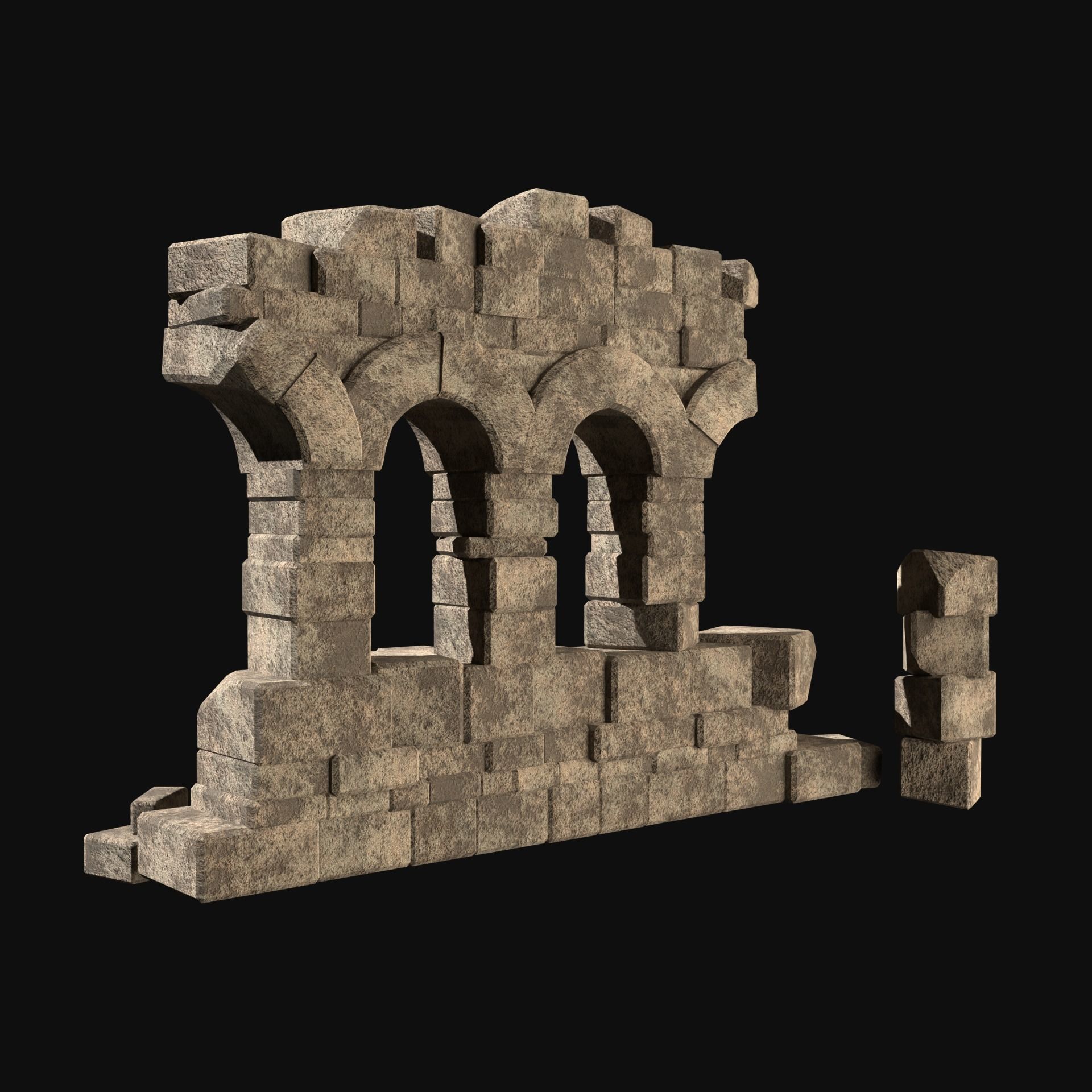 MEDIEVAL ANCIENT CASTLE RUIN RUINS WALLS TOWER WALL COLLECTION Low-poly 3D model_12