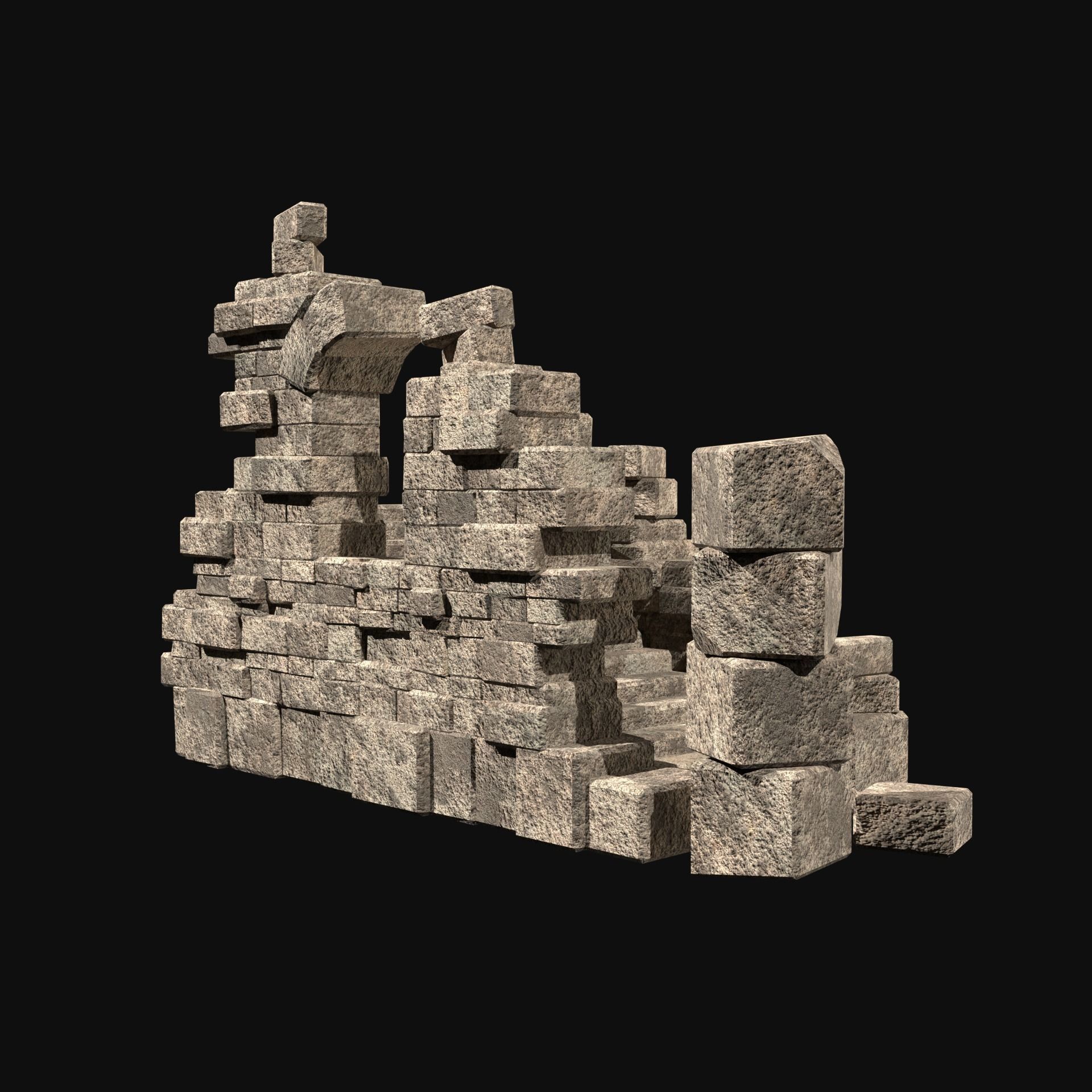 MEDIEVAL ANCIENT CASTLE RUIN RUINS WALLS TOWER WALL COLLECTION Low-poly 3D model_16