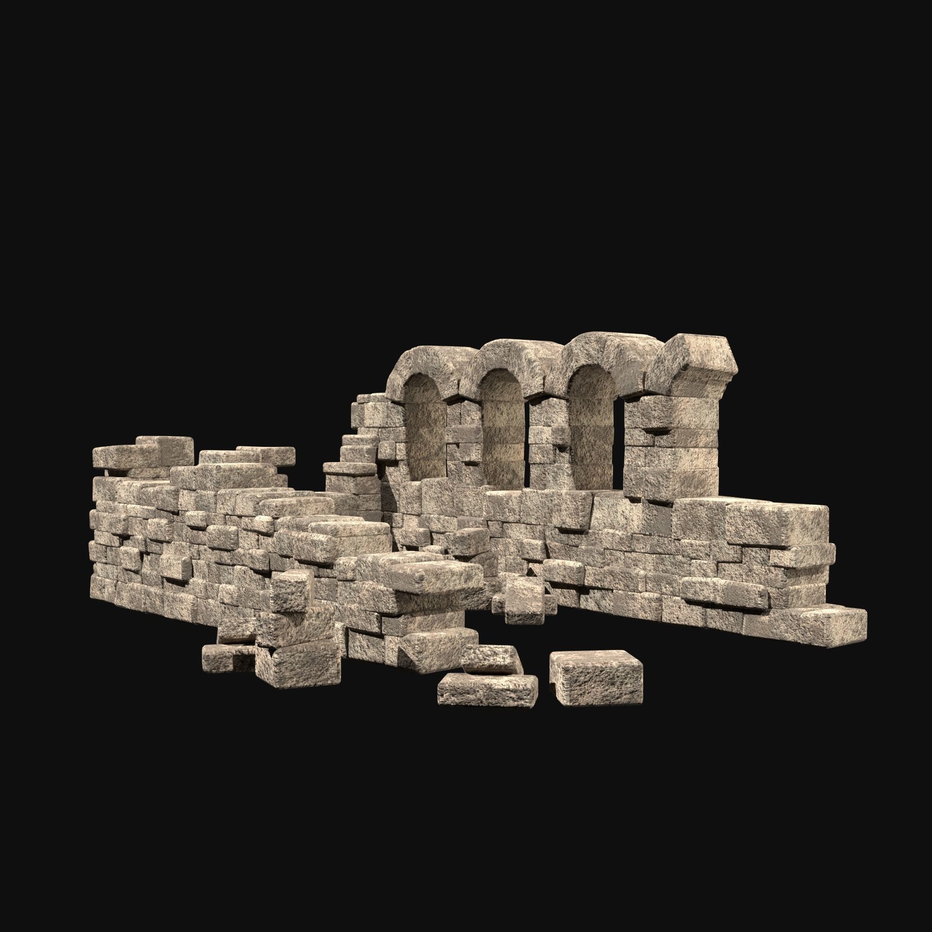 MEDIEVAL ANCIENT CASTLE RUIN RUINS WALLS TOWER WALL COLLECTION Low-poly 3D model_8