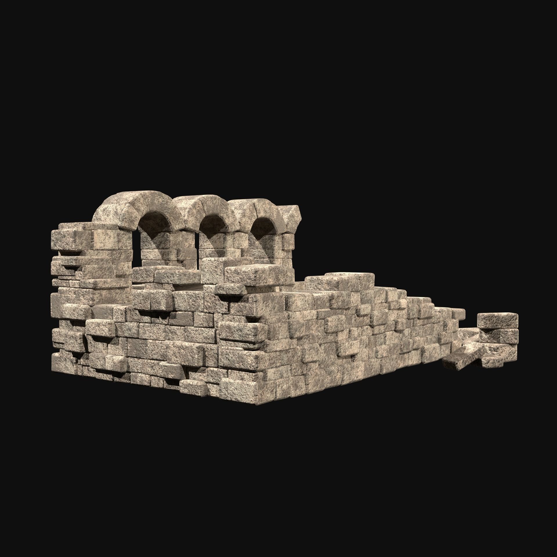 MEDIEVAL ANCIENT CASTLE RUIN RUINS WALLS TOWER WALL COLLECTION Low-poly 3D model_26
