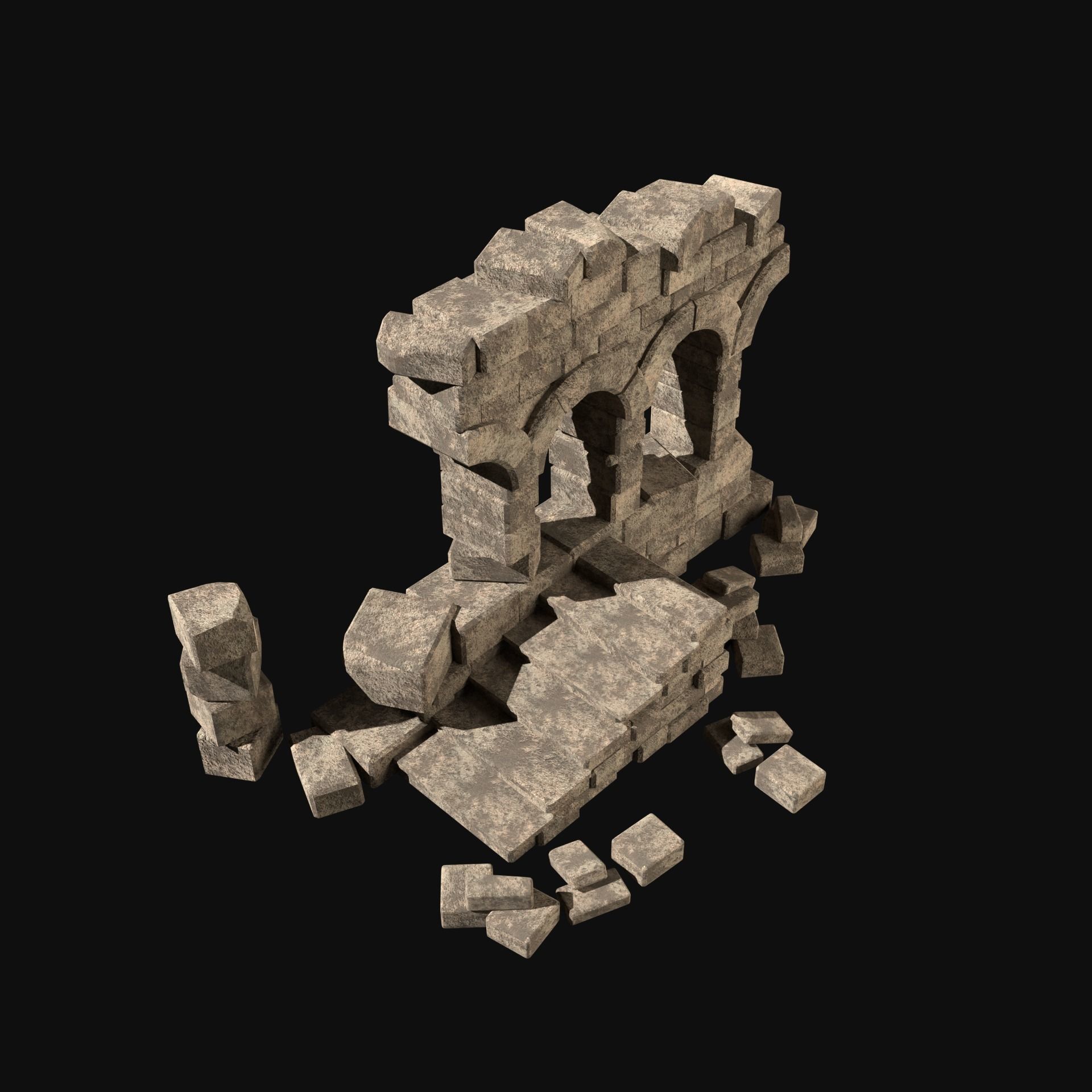 MEDIEVAL ANCIENT CASTLE RUIN RUINS WALLS TOWER WALL COLLECTION Low-poly 3D model_30