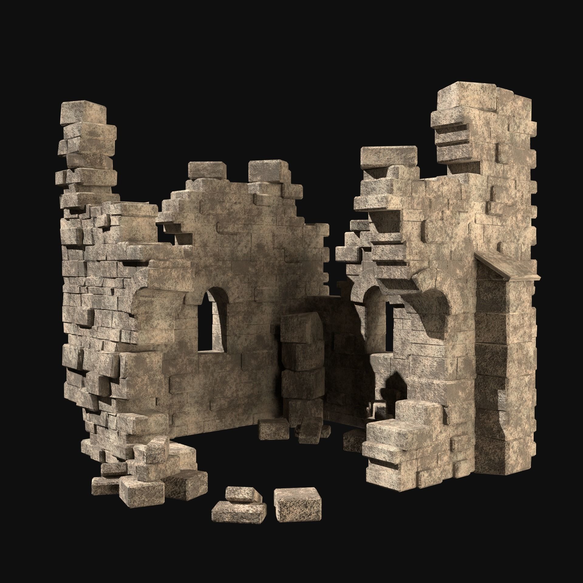 MEDIEVAL ANCIENT CASTLE RUIN RUINS WALLS TOWER WALL COLLECTION Low-poly 3D model_13