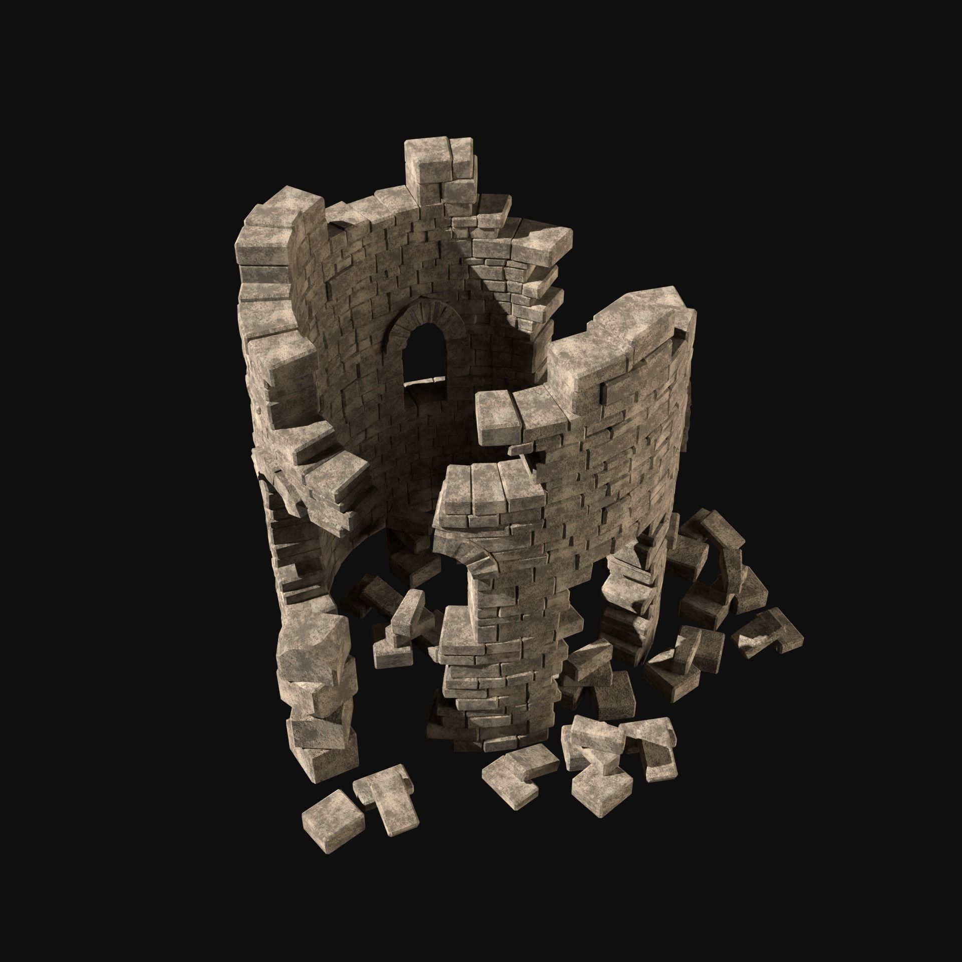 MEDIEVAL ANCIENT CASTLE RUIN RUINS WALLS TOWER WALL COLLECTION Low-poly 3D model_36