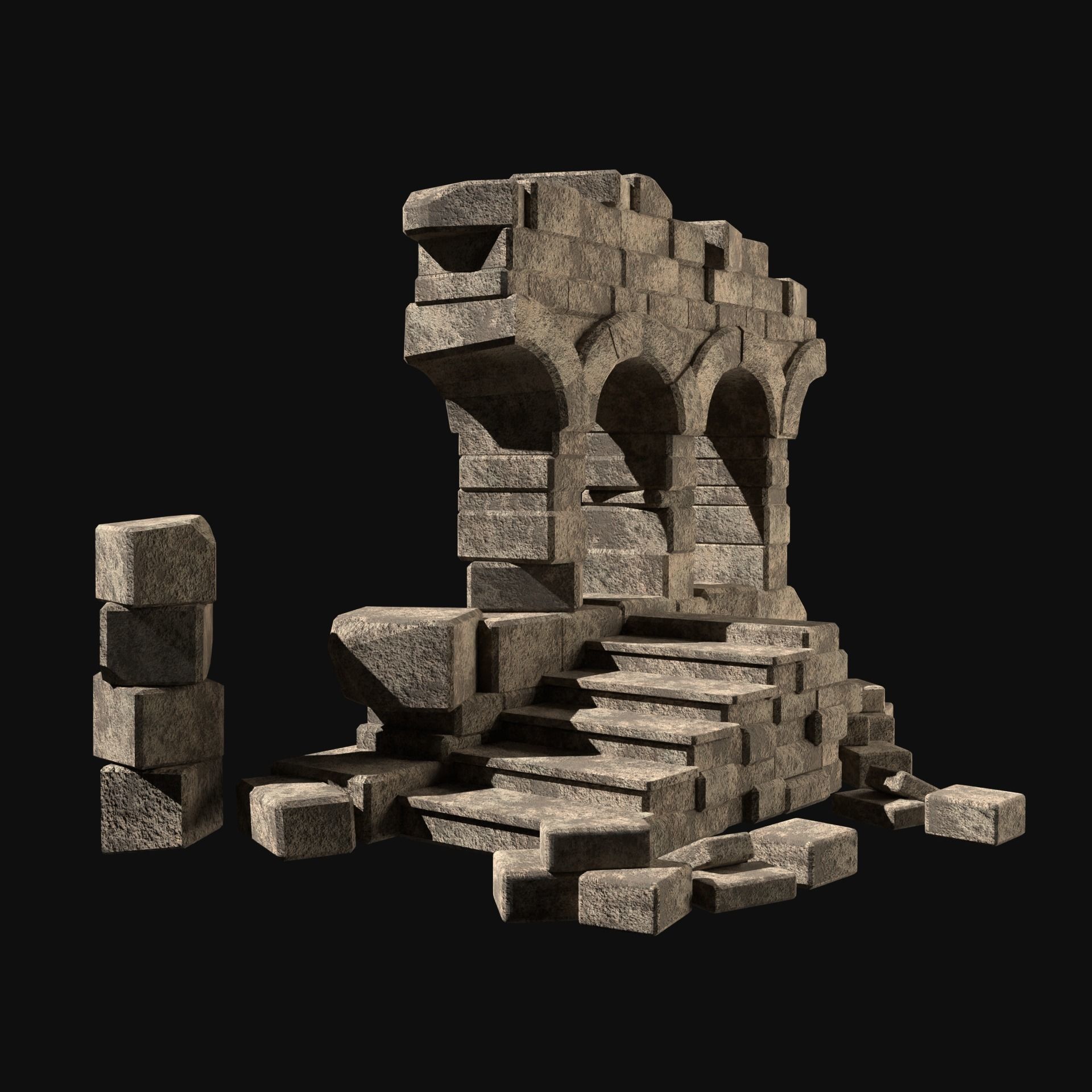 MEDIEVAL ANCIENT CASTLE RUIN RUINS WALLS TOWER WALL COLLECTION Low-poly 3D model_21