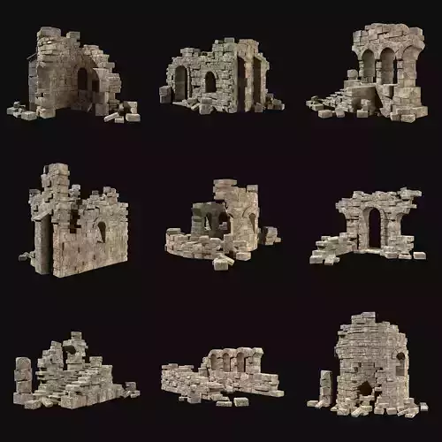 MEDIEVAL ANCIENT CASTLE RUIN RUINS WALLS TOWER WALL COLLECTION Low-poly 3D model
