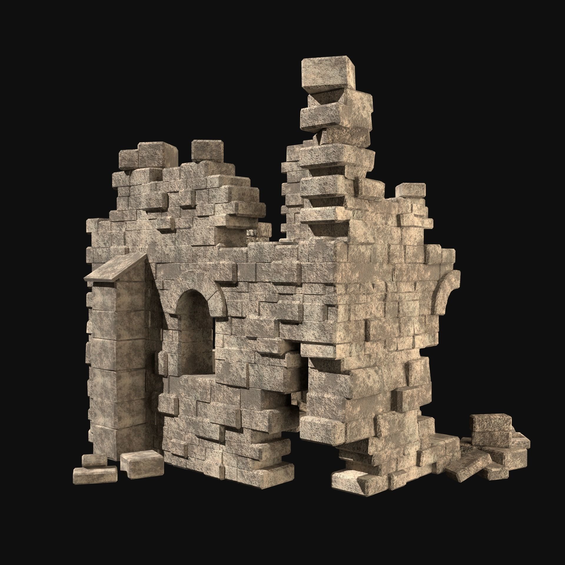 MEDIEVAL ANCIENT CASTLE RUIN RUINS WALLS TOWER WALL COLLECTION Low-poly 3D model_22