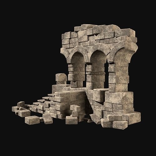MEDIEVAL ANCIENT CASTLE RUIN RUINS WALLS TOWER WALL COLLECTION Low-poly 3D model 4