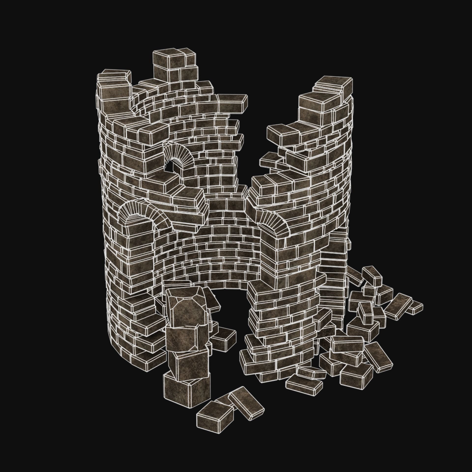 MEDIEVAL ANCIENT CASTLE RUIN RUINS WALLS TOWER WALL COLLECTION Low-poly 3D model_41