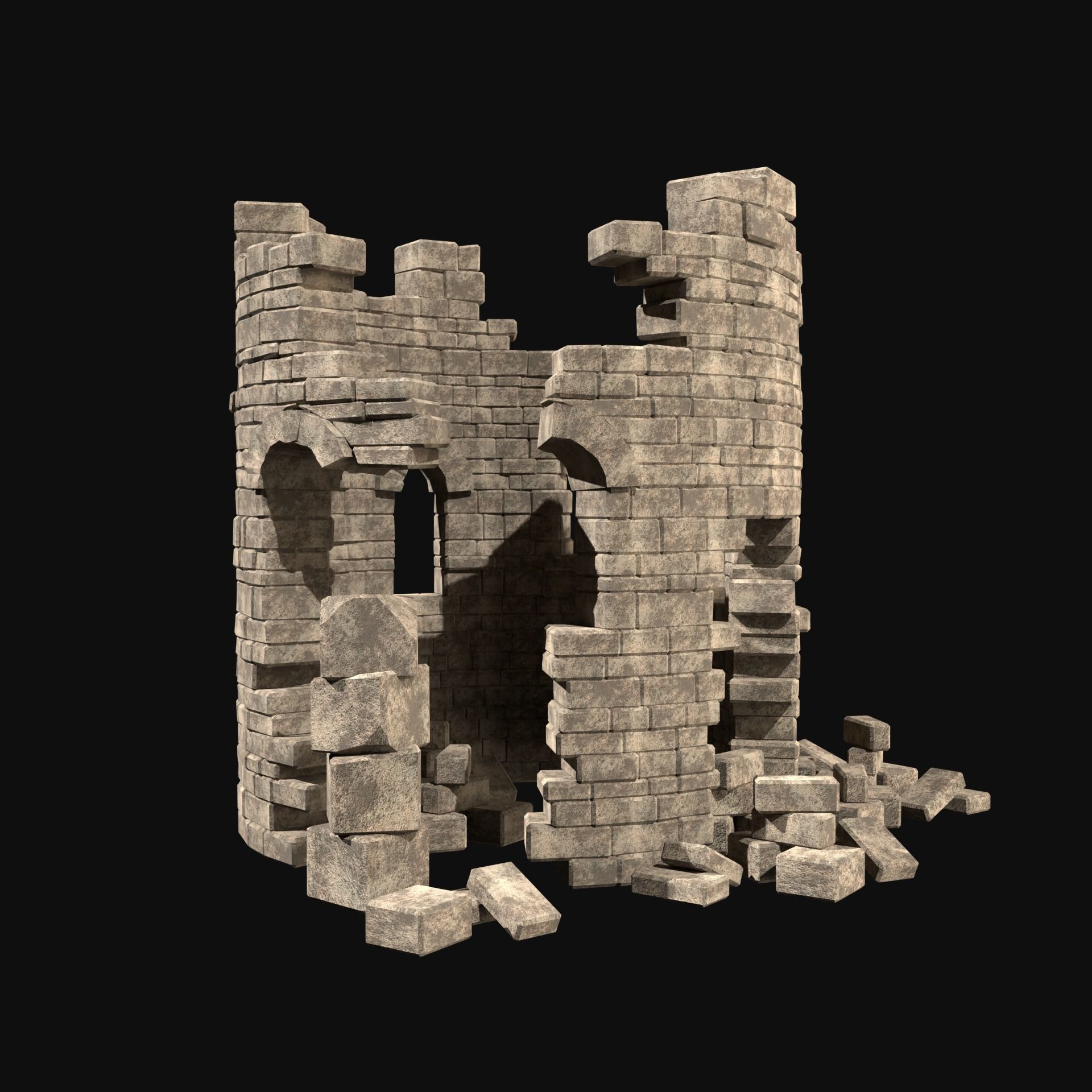 MEDIEVAL ANCIENT CASTLE RUIN RUINS WALLS TOWER WALL COLLECTION Low-poly 3D model_27