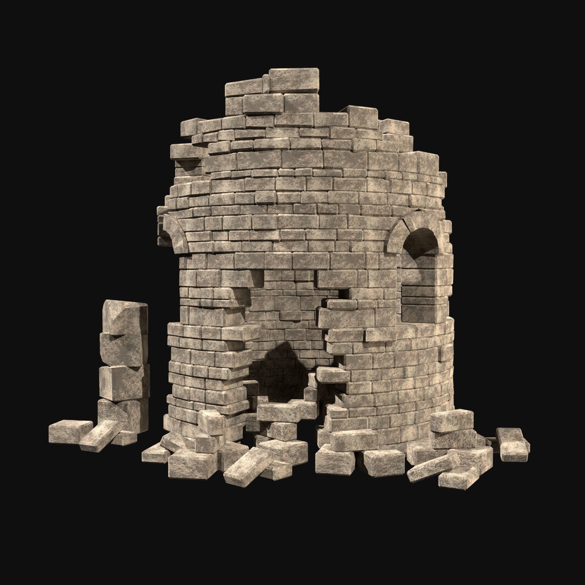 MEDIEVAL ANCIENT CASTLE RUIN RUINS WALLS TOWER WALL COLLECTION Low-poly 3D model_9