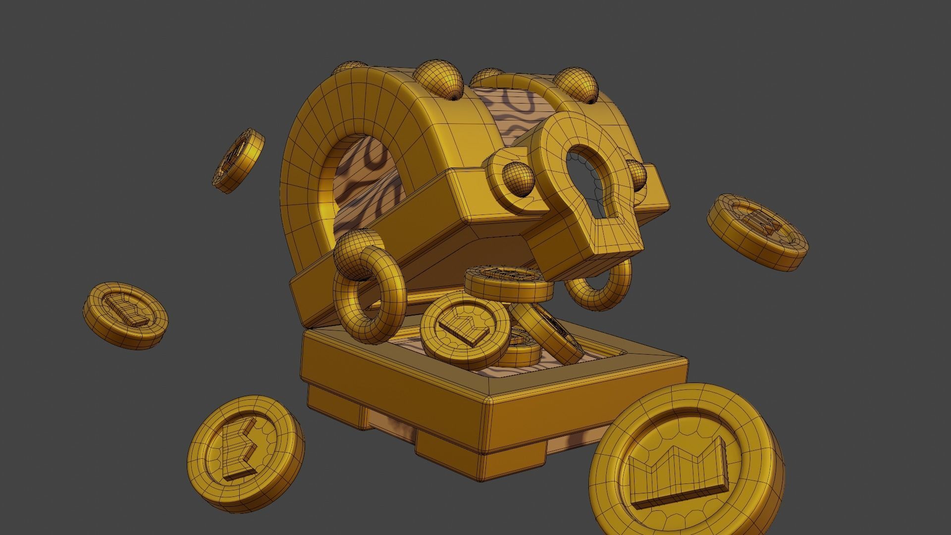 Stylized Glowing Treasure Chest with Flying Gold Coins 3D model_4