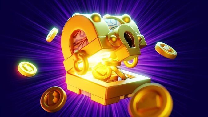 Glowing Treasure Chest with Flying Coins 3D model