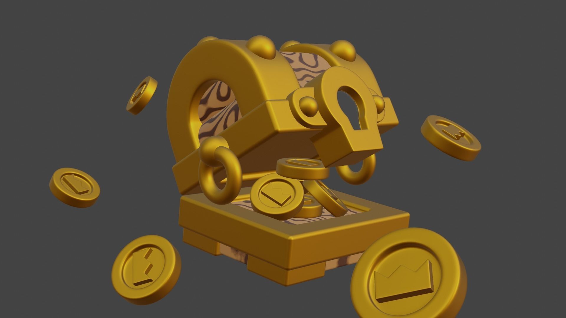 Stylized Glowing Treasure Chest with Flying Gold Coins 3D model_5