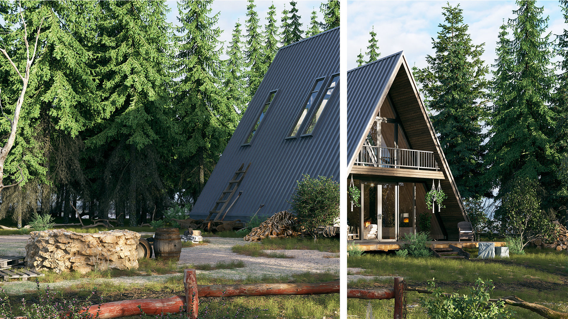 V-Ray 6 Forest House - Materials - Trees and Lighting 3D model_7