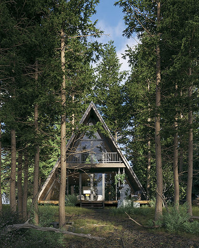 V-Ray 6 Forest House - Materials - Trees and Lighting 3D model