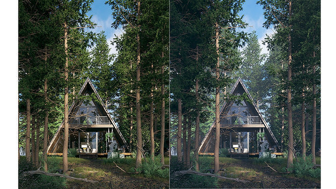 V-Ray 6 Forest House - Materials - Trees and Lighting 3D model 5