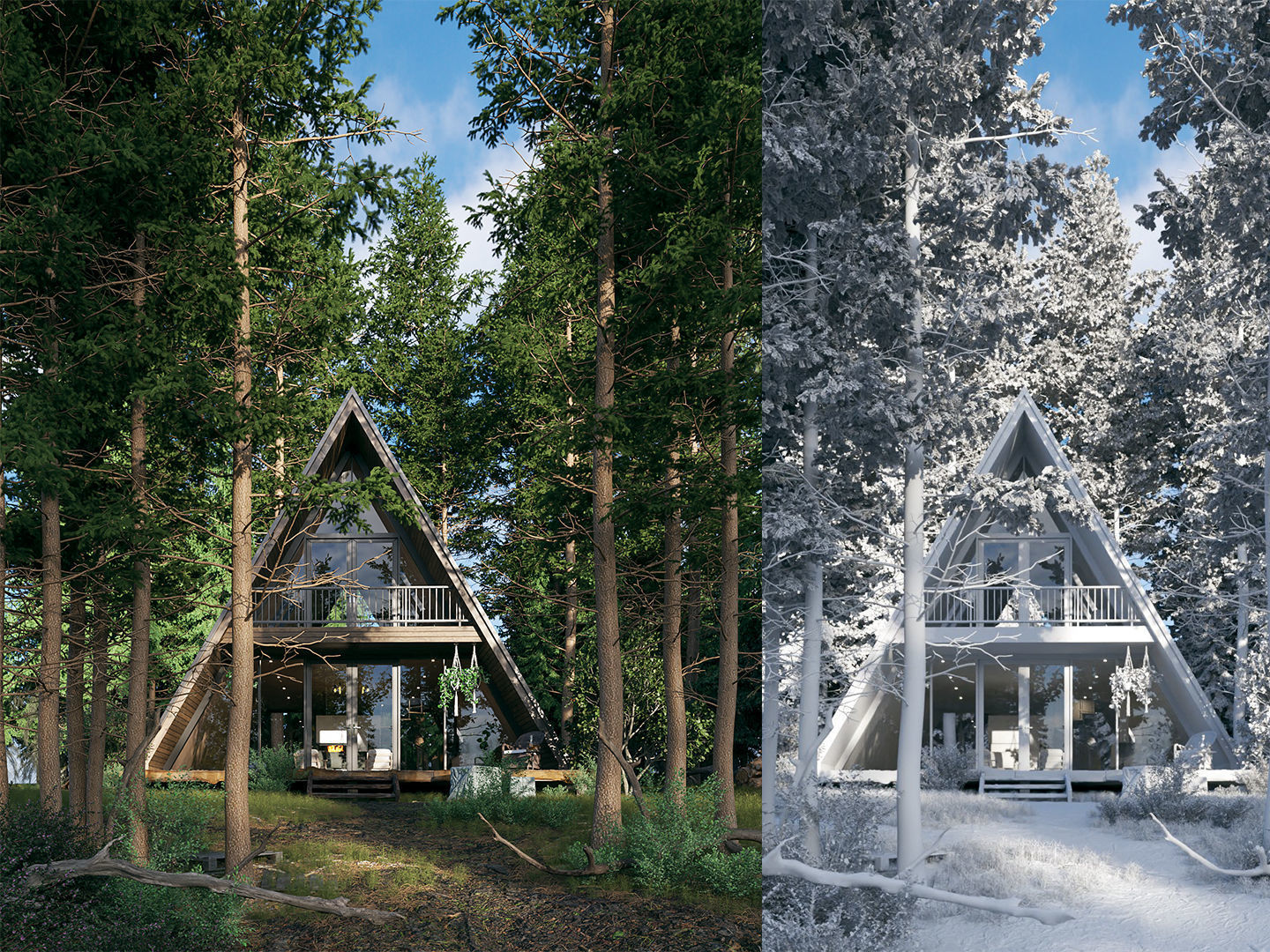 V-Ray 6 Forest House - Materials - Trees and Lighting 3D model_2