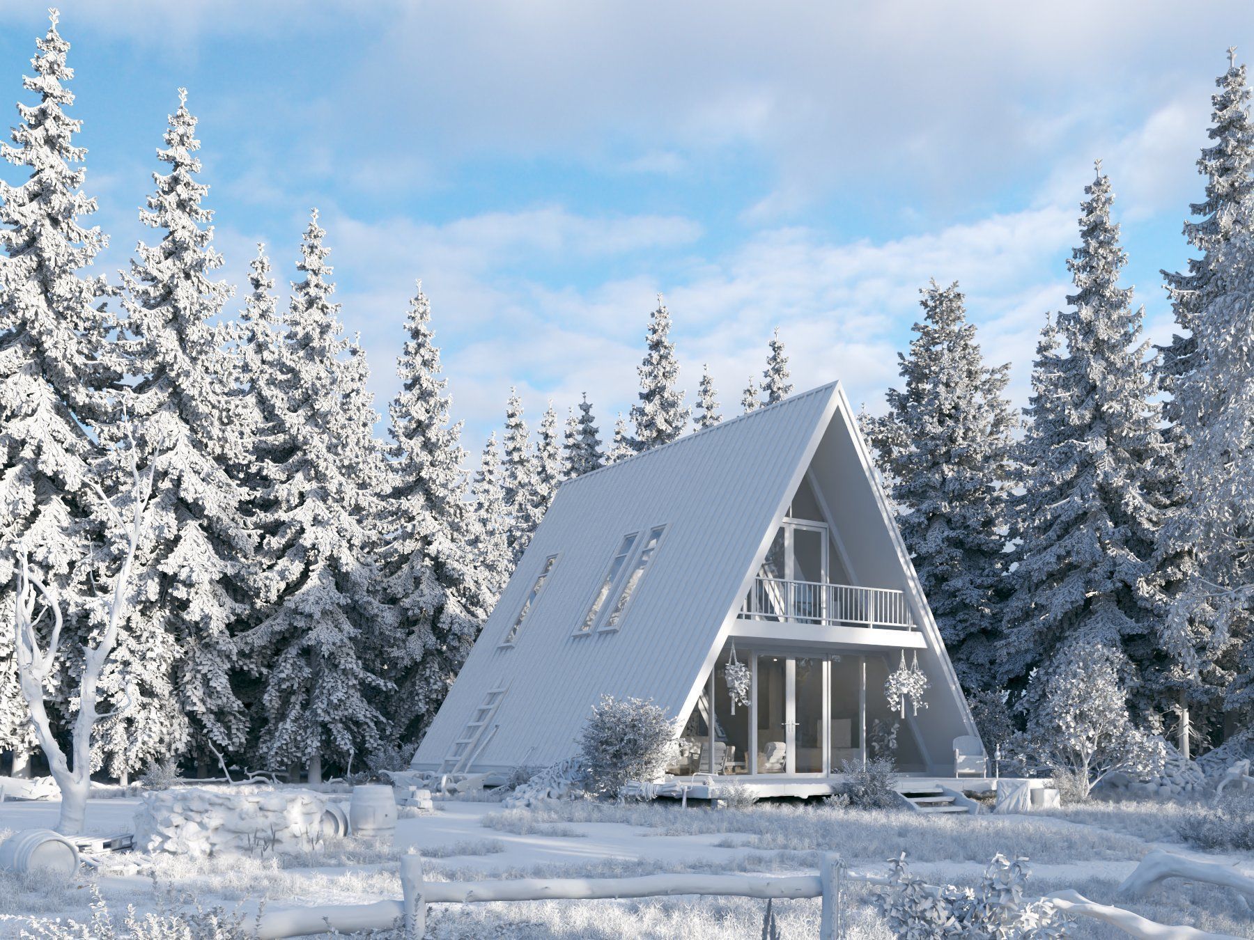 V-Ray 6 Forest House - Materials - Trees and Lighting 3D model_9