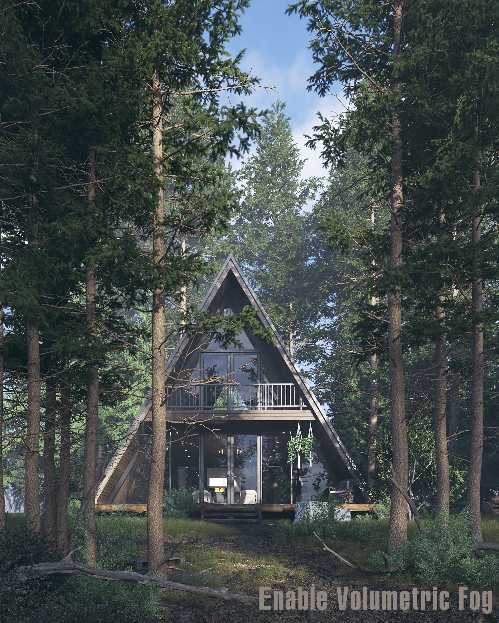 V-Ray 6 Forest House - Materials - Trees and Lighting 3D model_1