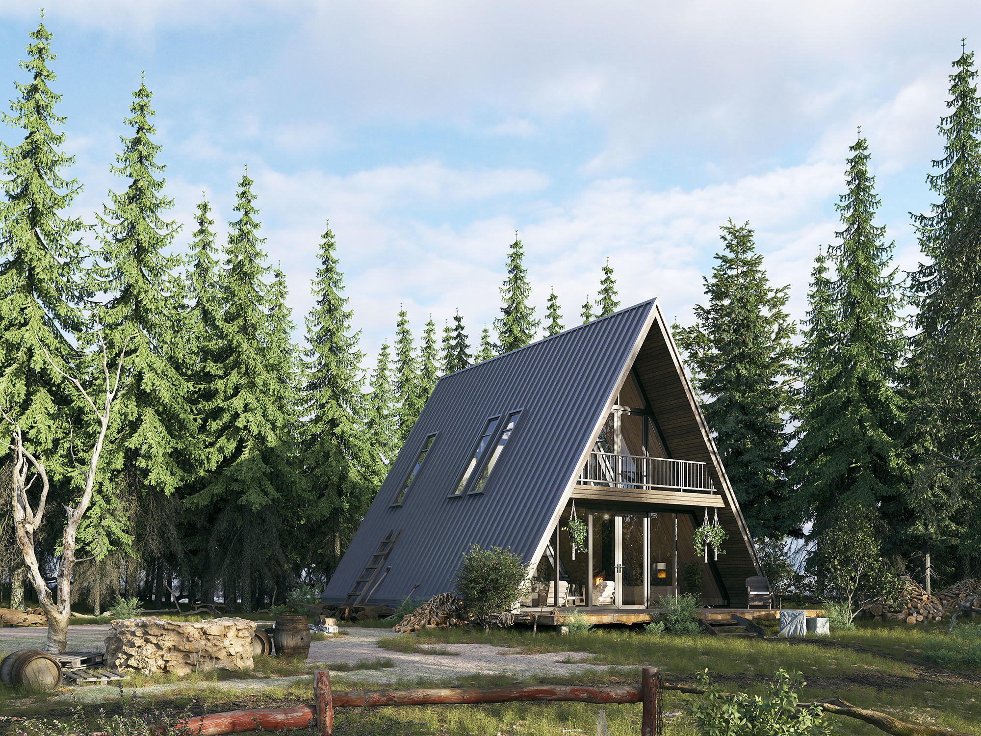 V-Ray 6 Forest House - Materials - Trees and Lighting 3D model_3