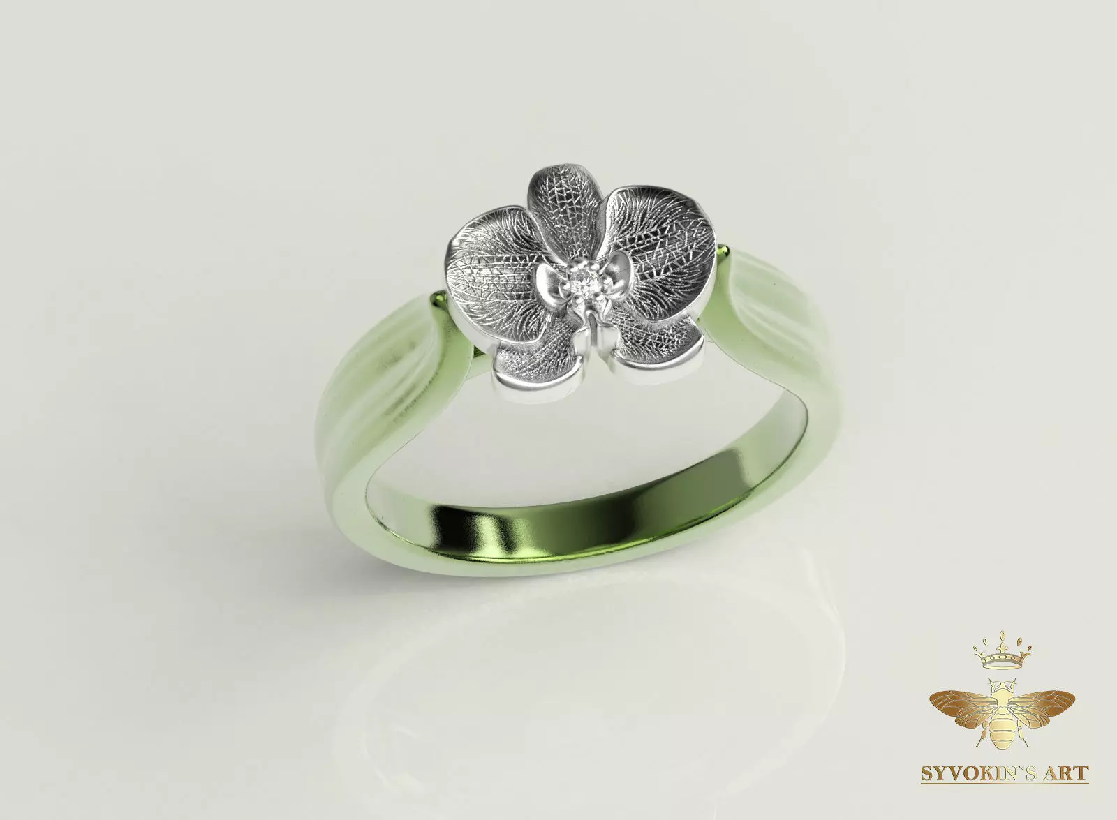 Orchid flower ring 3D print model_0