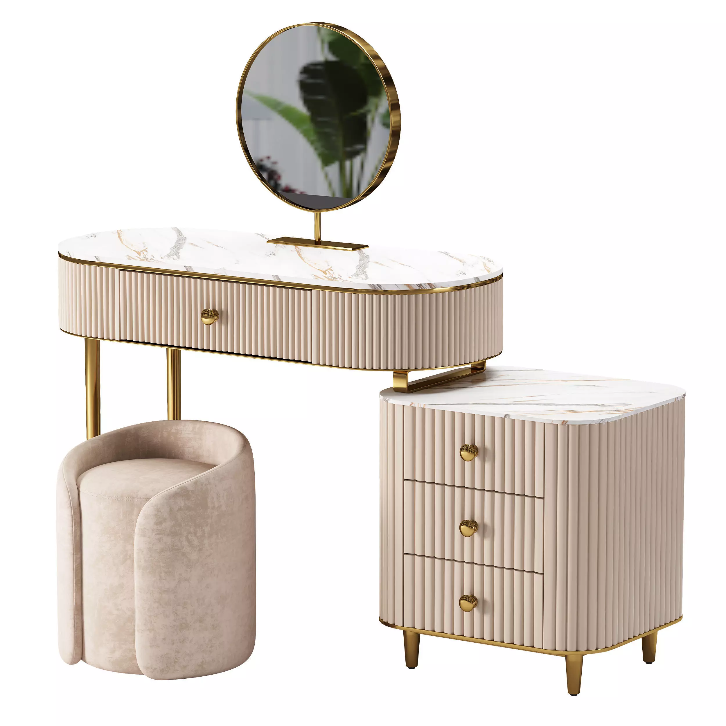 Champagne Faux Marble Top Makeup Vanity Low-poly 3D model