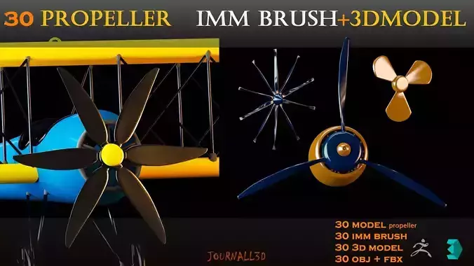 30 PROPELLER IMM BRUSH and 3D MODEL Low-poly 3D model