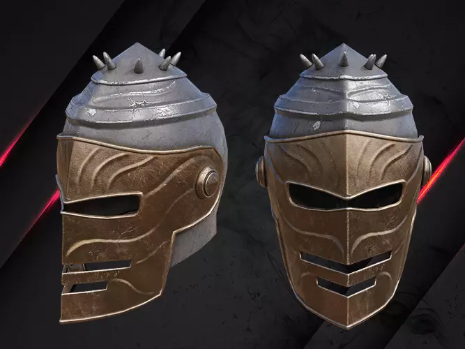 Helmet medieval dark warrior lowpoly game asset Low-poly 3D model_0