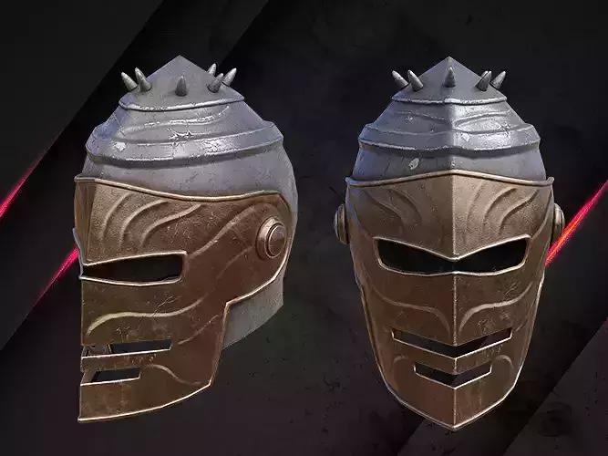 Helmet medieval dark warrior lowpoly game asset