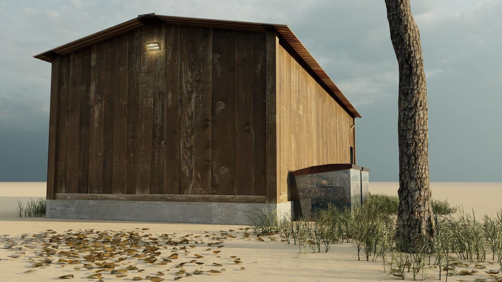 Large Barrack Low-poly 3D model_4