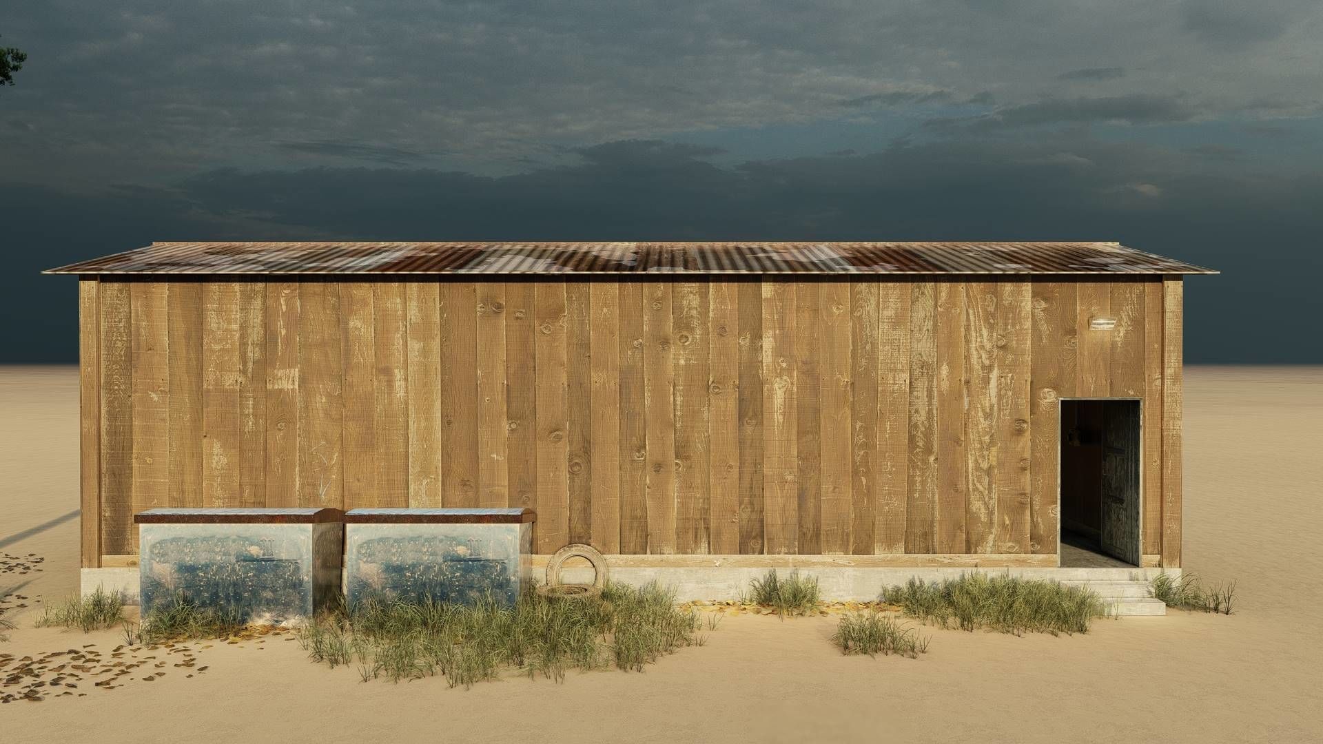 Large Barrack Low-poly 3D model_8