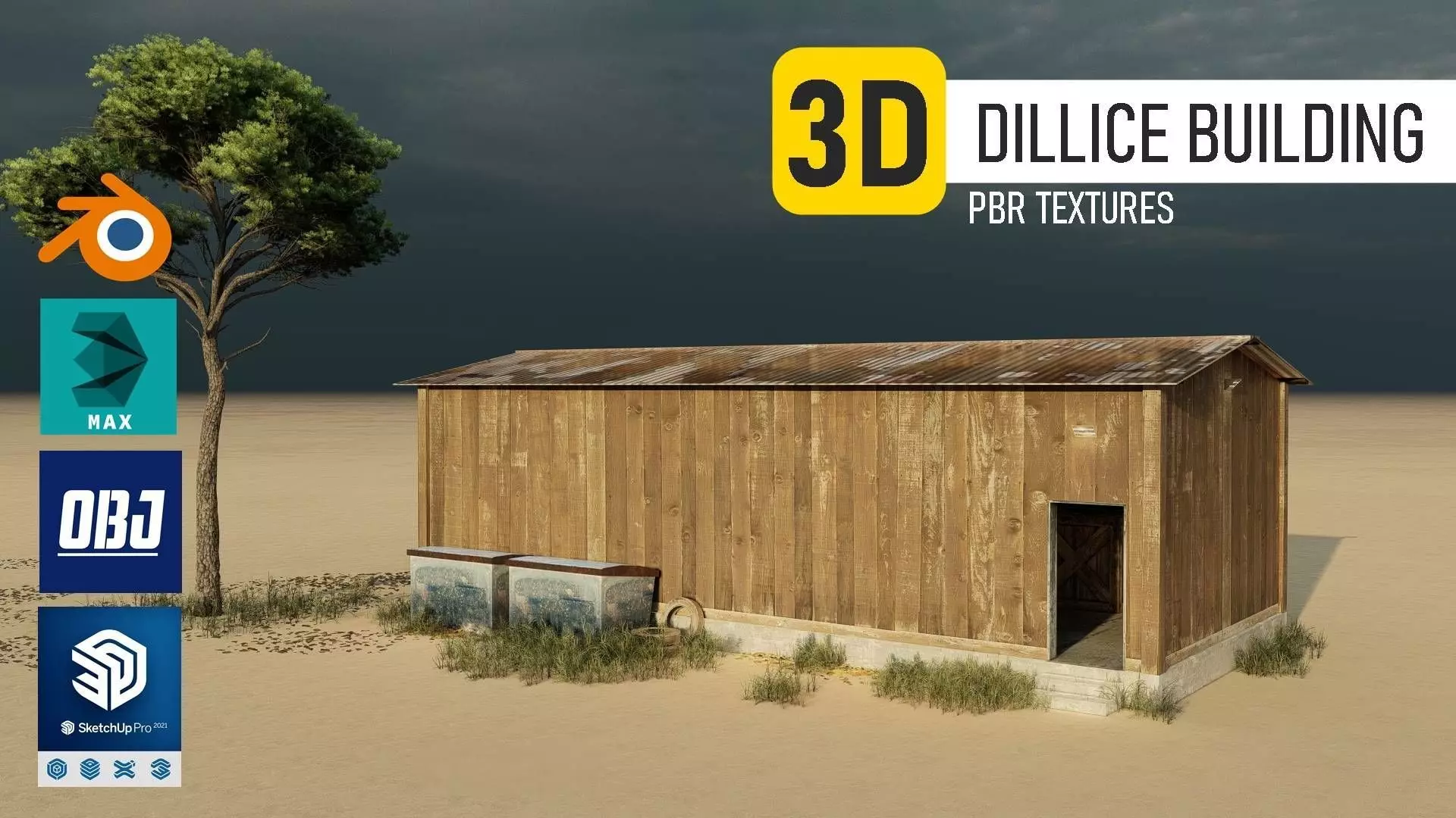 Large Barrack Low-poly 3D model_0