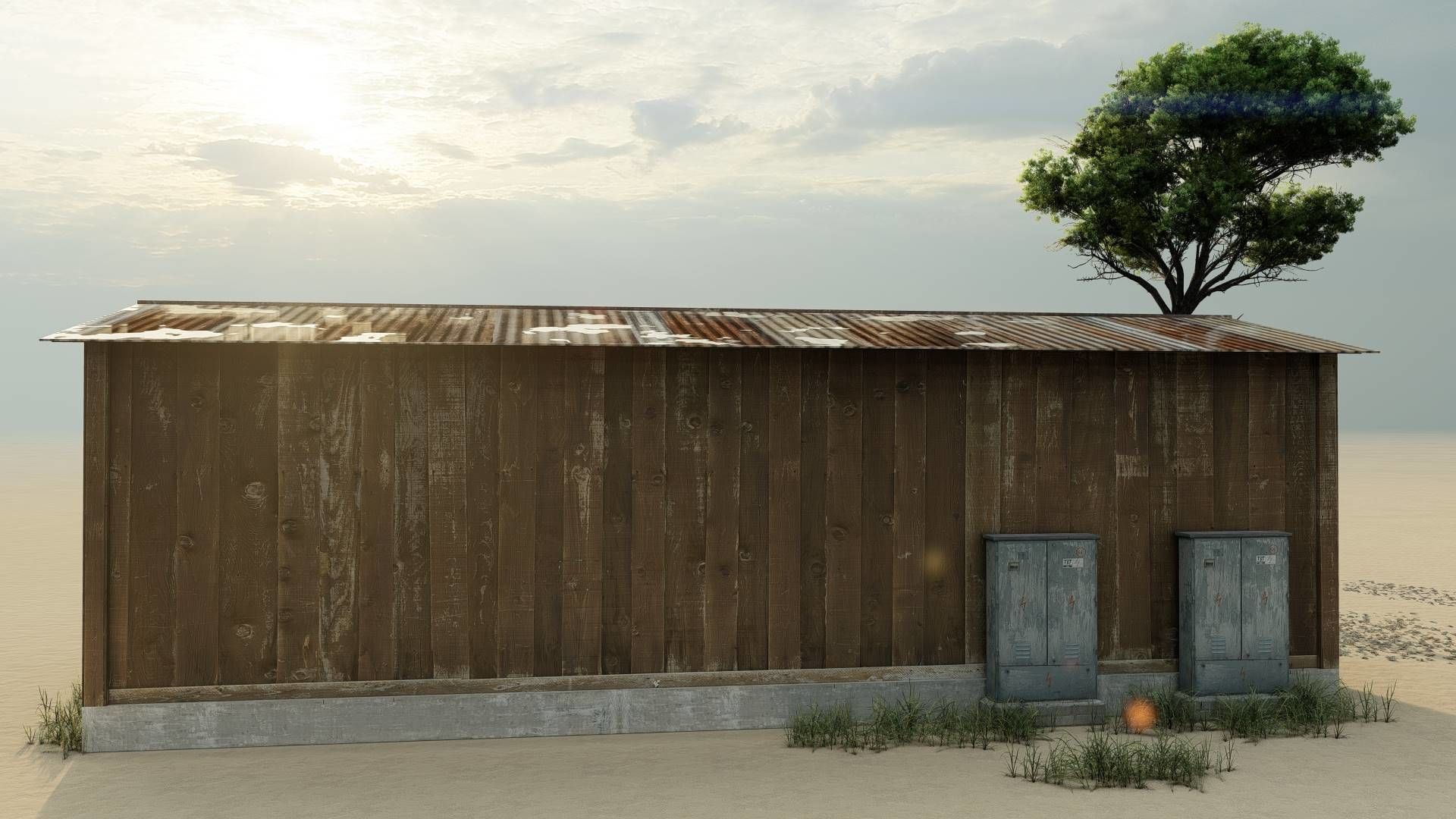 Large Barrack Low-poly 3D model_7