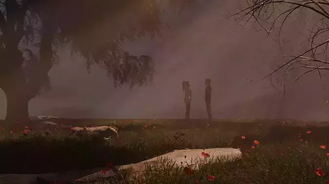 Landscape with couple and natural scene