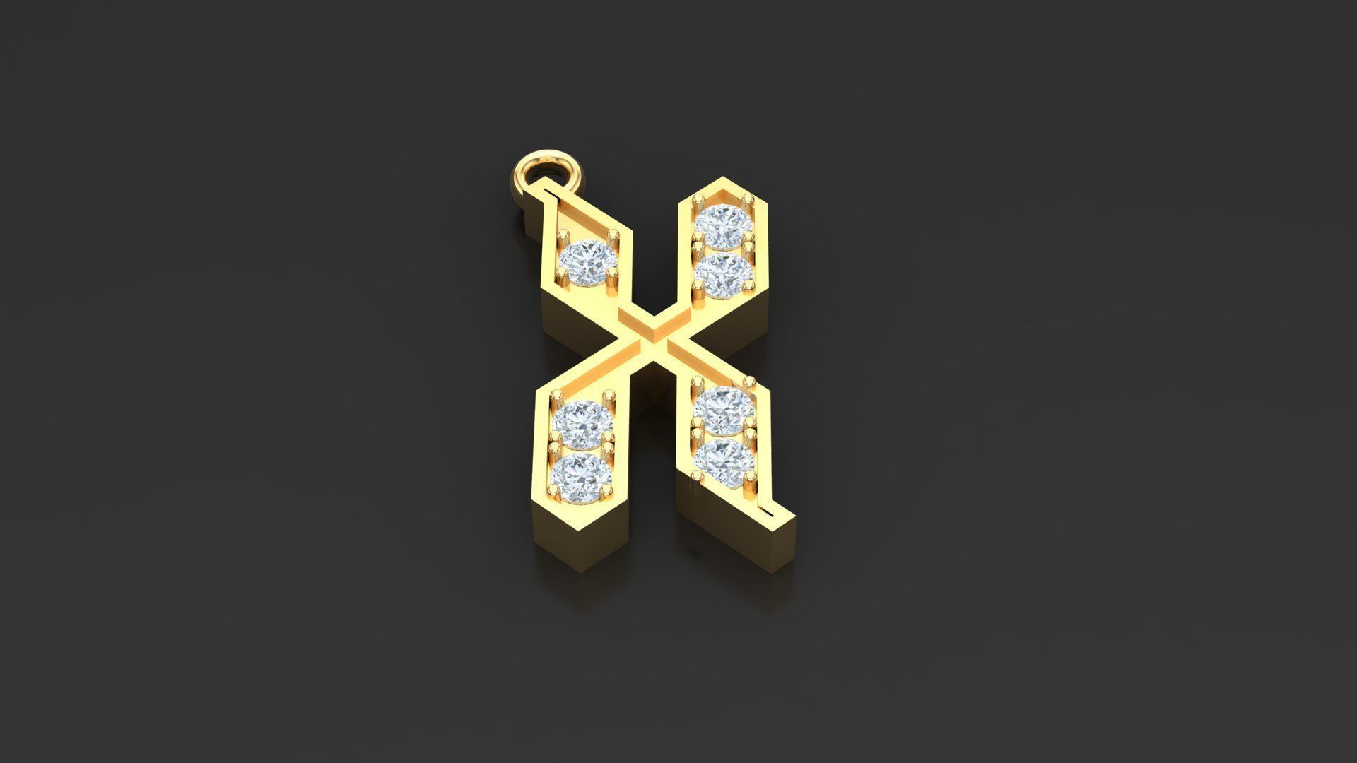  Pendant Letter X 3D print model_5