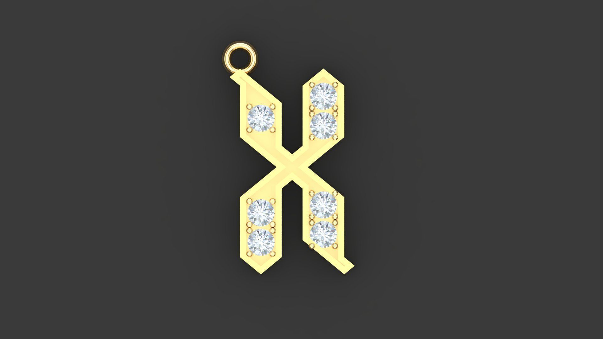  Pendant Letter X 3D print model_3