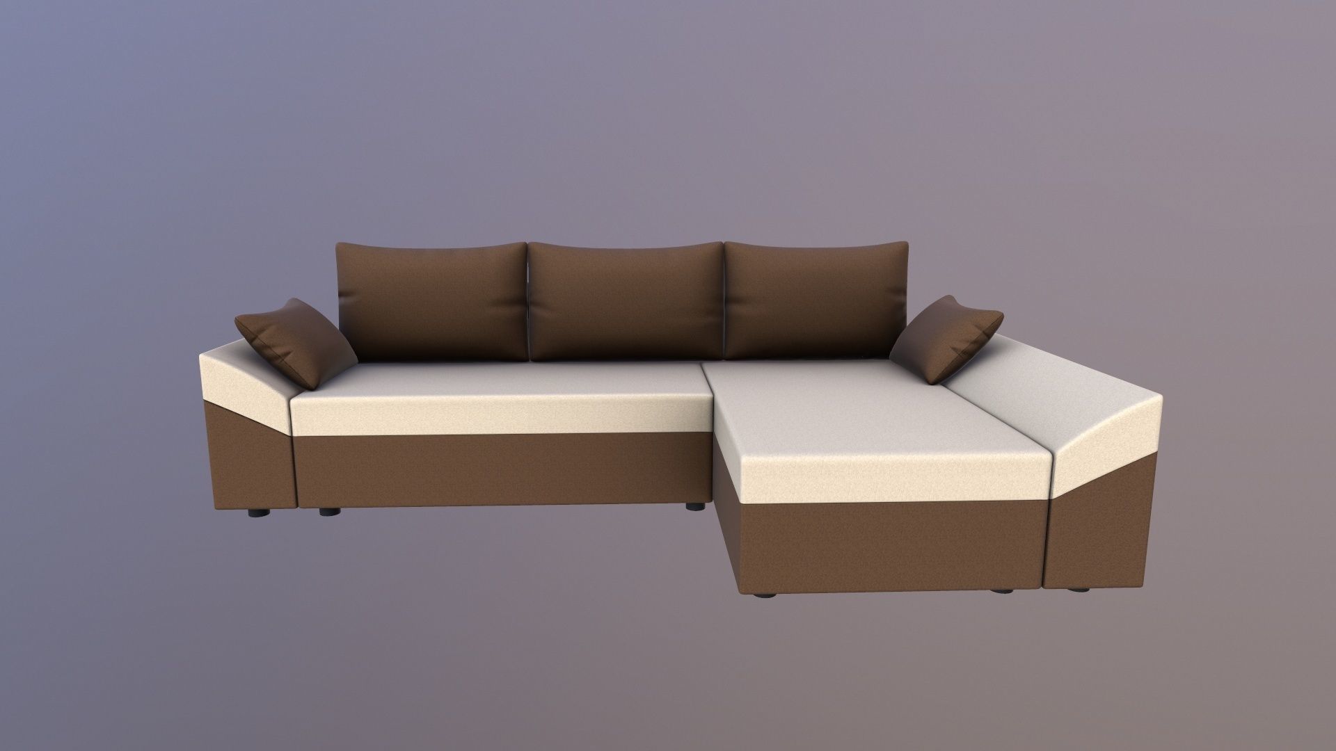 Straight line L Shape 6 Seater Sofa Plain Cushion 3D model_2