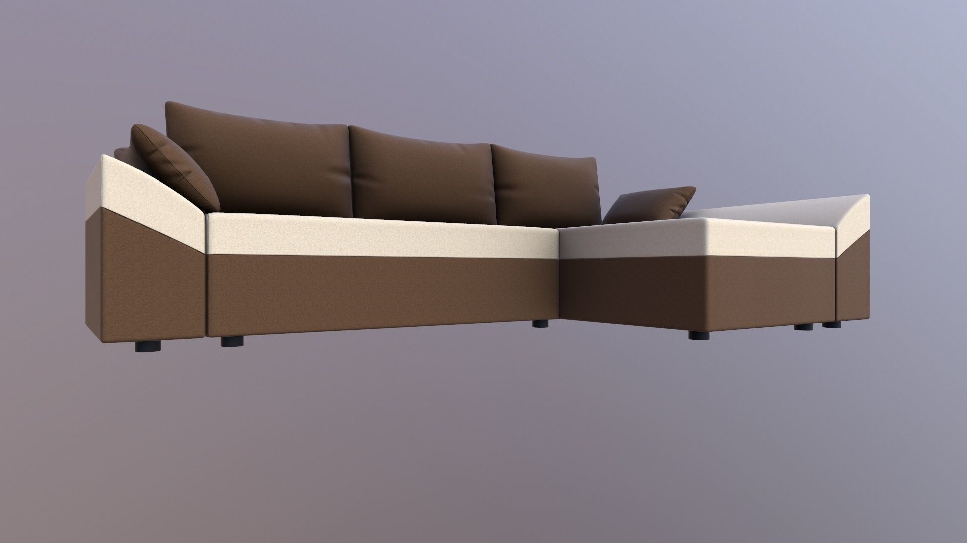 Straight line L Shape 6 Seater Sofa Plain Cushion 3D model_12
