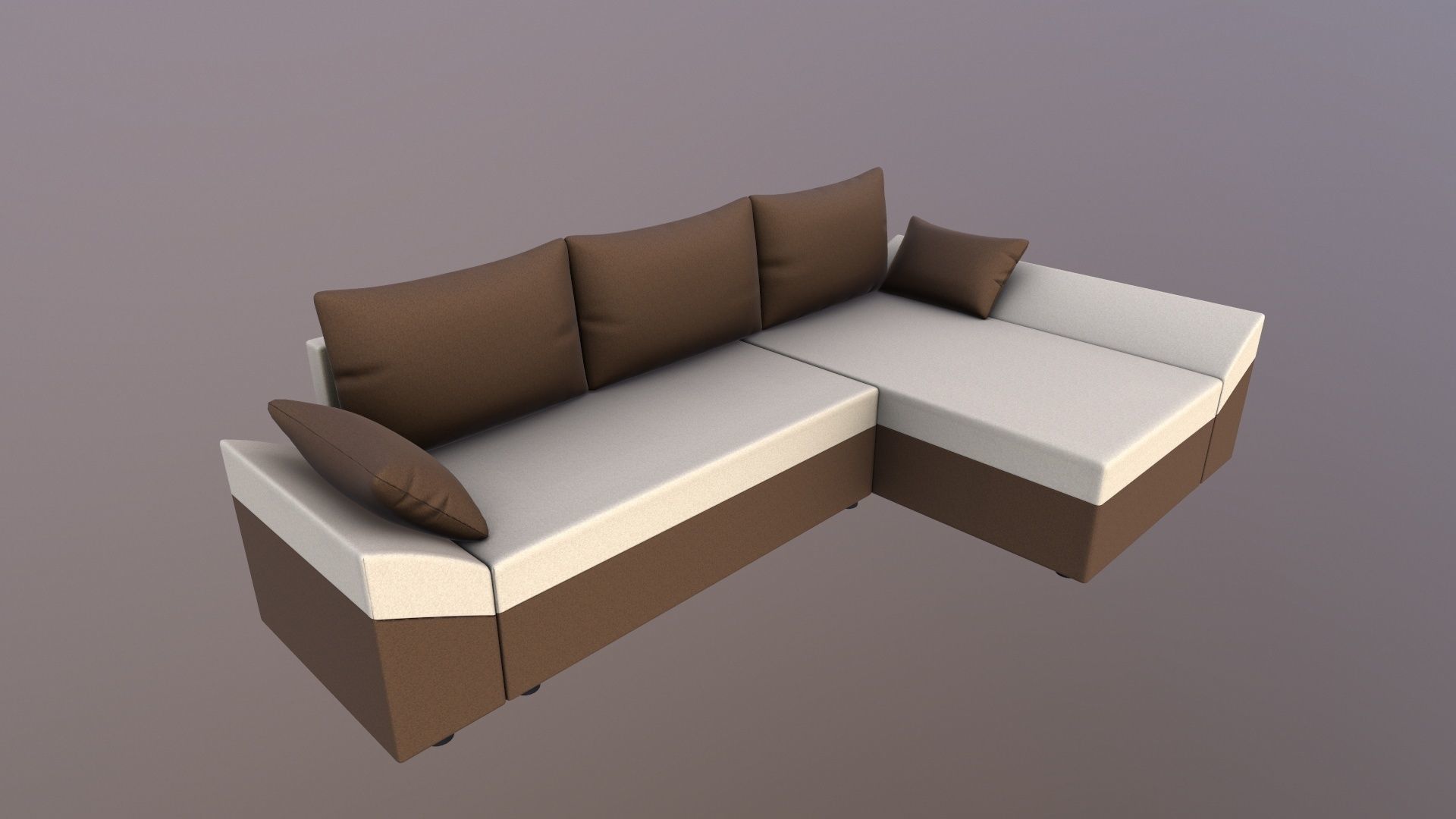 Straight line L Shape 6 Seater Sofa Plain Cushion 3D model_6