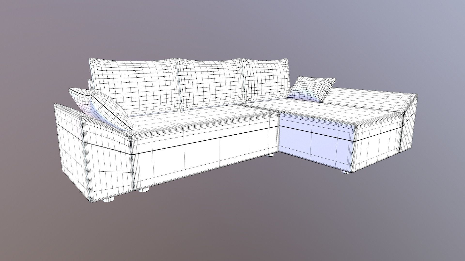 Straight line L Shape 6 Seater Sofa Plain Cushion 3D model_13