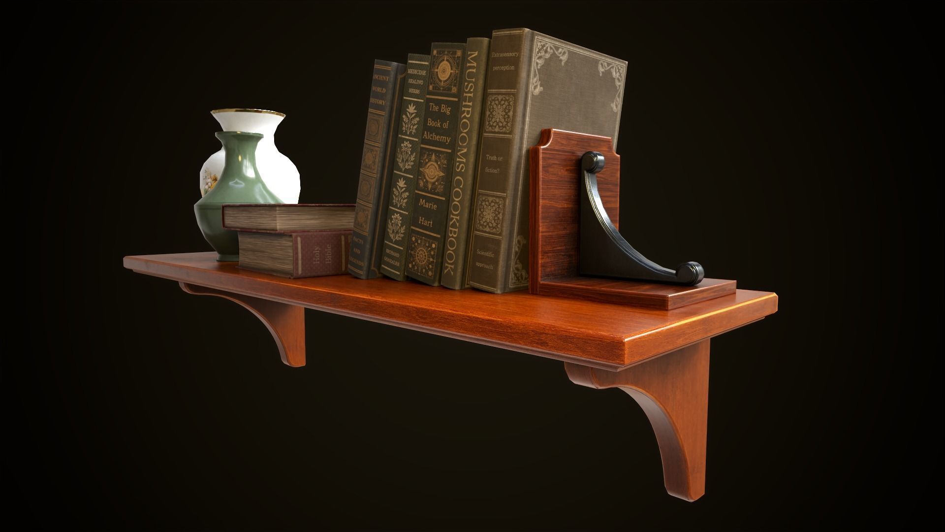 Vintage shelf with books Low-poly 3D model_7