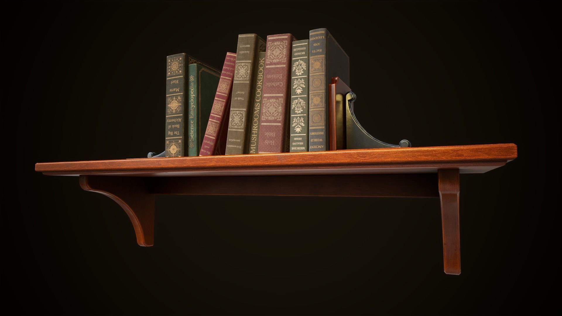 Vintage shelf with books Low-poly 3D model_19