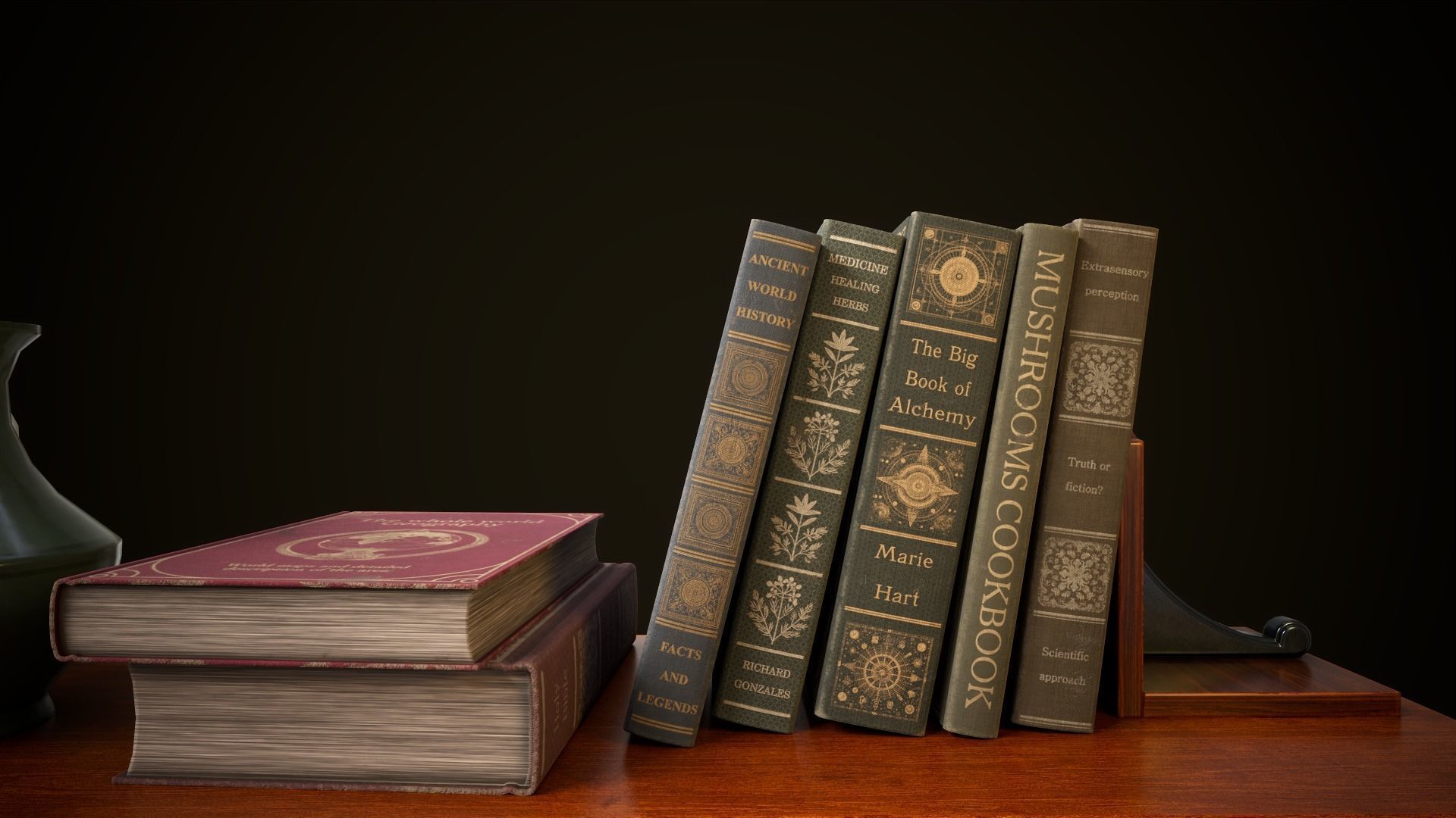 Vintage shelf with books Low-poly 3D model_3